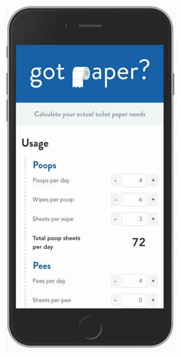 Додаток для розрахунку туалетного паперу, скріншот з мережі