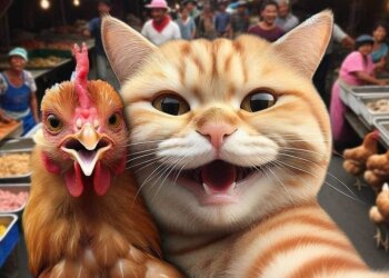 Кот и курица, изображение: Pinterest