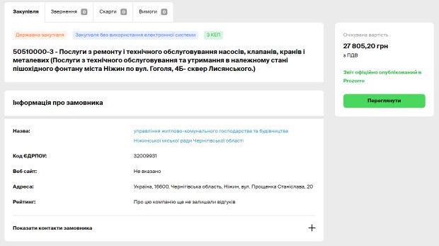 Тендер на закупку услуг по ремонту фонтанов / фото: zakupivli.pro