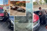 Tesla після зіткнення з маршруткою на Успенській площі в Дніпрі