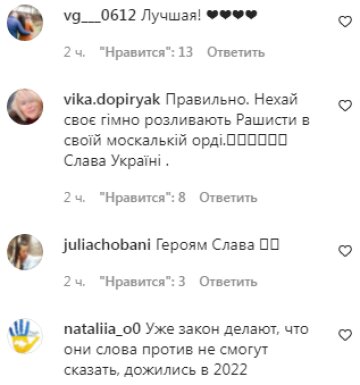 Коментарі на пост Олени-Христини Лебідь в Instagram