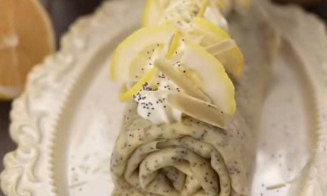 Блинный рулет с маком и лимоном: фото скрин рецепта