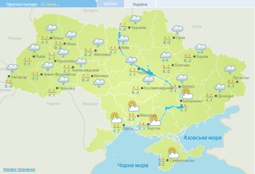 Погода в Украине на 31 января, скриншот: Укргидрометцентр