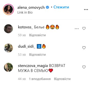 Комментарии под постом Елены Омович, instagram.com/alena_omovych