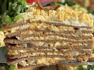 Печеночный торт с грибами: фото скрин рецепта