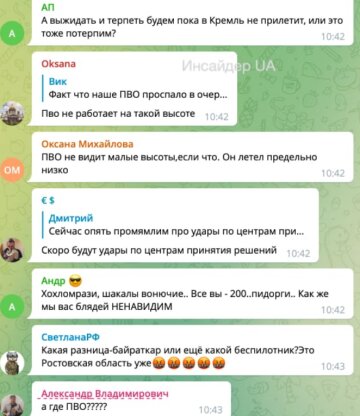 Коментарі росіян у Телеграмі