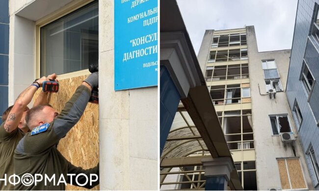 Закриття вибитих вікон на Печерську