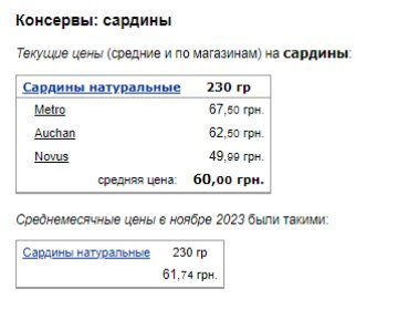 Цены на сардины. Фото: скрин Минфин