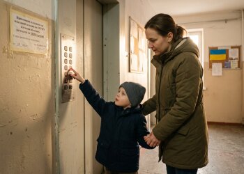 дитина натискає кнопку ліфт