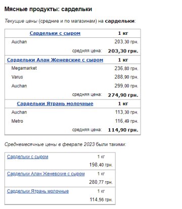 Цены на сардельки. Фото: скрин Минфин