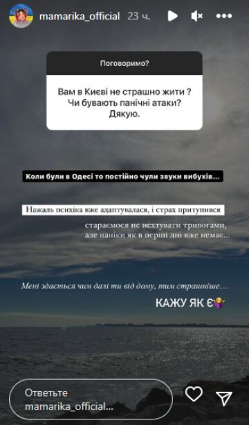 Скріншот з Insta Stories, MamaRika