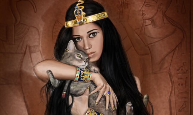 Клеопатра с кошкой, скриншот: YouTube