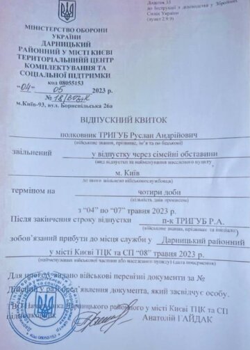 Рапорт про відпустку Тригуба