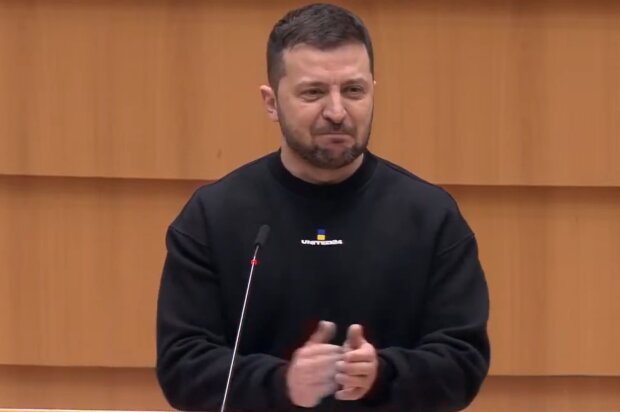 Владимир Зеленский, кадр из выступления в Европарламенте