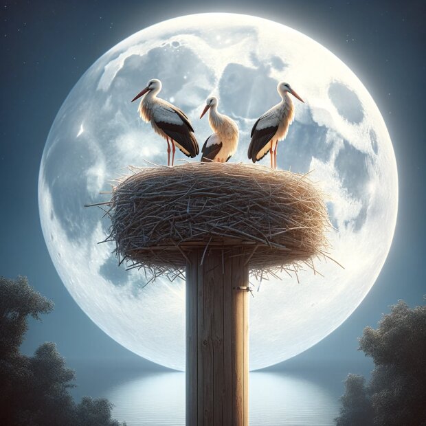 ночное гнездо аистов
