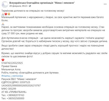 Публикация БО Мама и младенец: Facebook