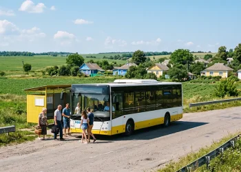 Приміський автобус на маршруті