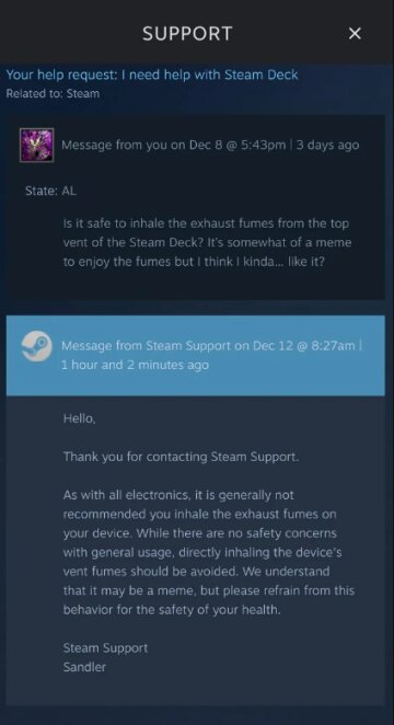 Ответ службы поддержки Steam