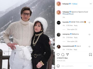 Адам Драйвер і Леді Гага на зйомках фільму House of Gucci, фото: Instagram