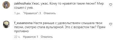 Комментарии со страницы Насти Каменских. Фото: скриншот из Instagram