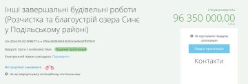 Тендер на будівельні роботи на озері / фото: скріншот Prozorro