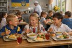 Школярі за обідом у шкільній їдальні