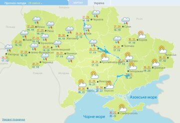 Прогноз на 28 июля, скриншот: Укргидрометцентр