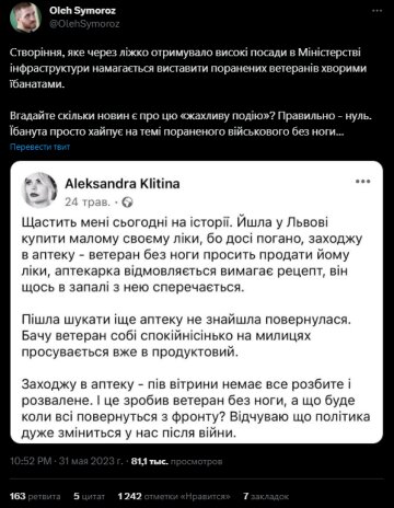 Публікація Олега Симороза, скріншот: Twitter