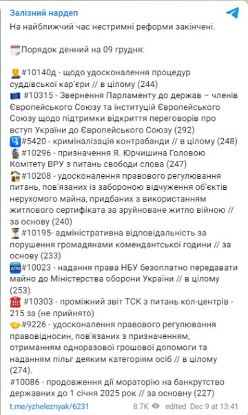 Публикация Ярослава Железняка. Фото: скрин telegram