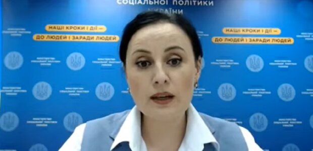 Министр социальной политики Украины Оксана Жолнович. Фото: скрин видео