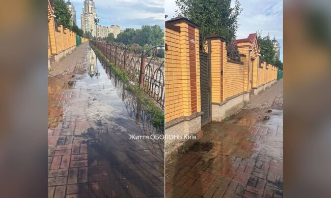 Вода затапливает пешеходную зону на Оболонской набережной