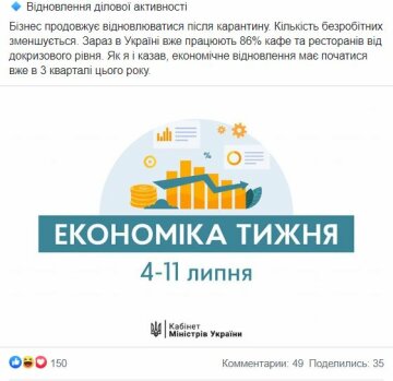 Публикация Дениса Шмыгаля, скриншот: Facebook