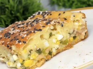 Заливной пирог с яйцами и тунцем: фото скрин рецепта