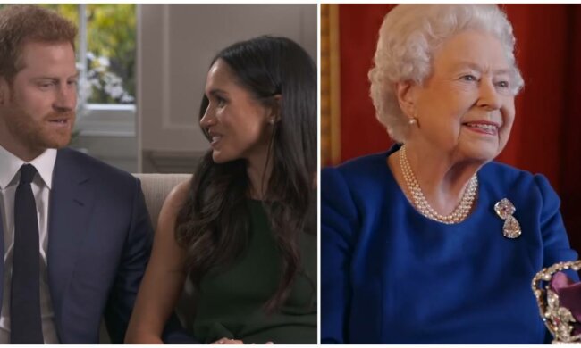 Меган Маркл, принц Гарри и Елизавета II, фото: скриншот из видео