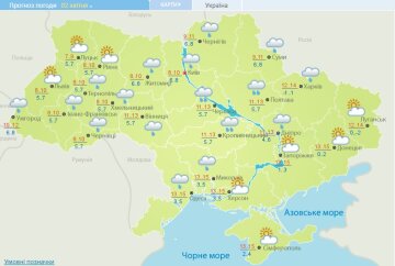 Погода в Украине на 2 апреля, скриншот: Укргидрометцентр