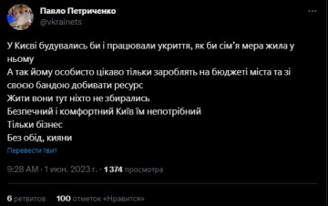 Допис Павла Петриченка, скрін: Twitter