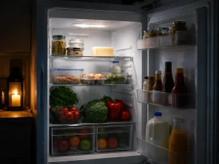 Холодильник с продуктами во время отключения света
