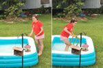 Девочка спасает белку, скрин из видео