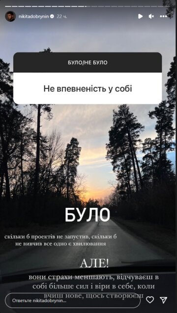 Микита Добринін, скріншот: Instagram Stories