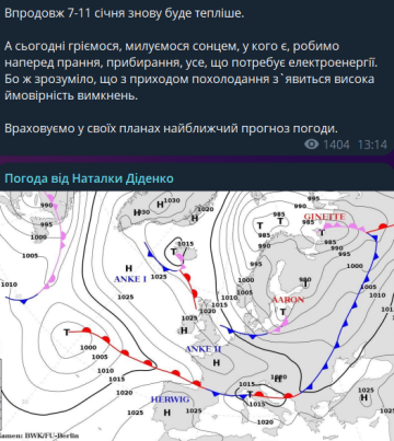 Прогноз от Наталки Диденко, скриншот: Telegram