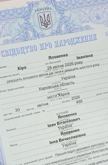Свідоцтво про народження доньки Інни Бєлєнь, кадр з відео