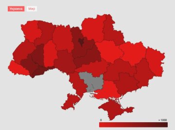 Карта распространения коронавируса, скриншот: my.ua/coronavirus