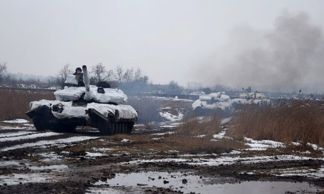 Плановые учения танкистов в Донецкой области, фото ООС