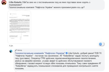 Ответ "Нафтогаза", скриншот: Facebook