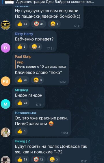 Скриншот комментариев, фото: Telegram