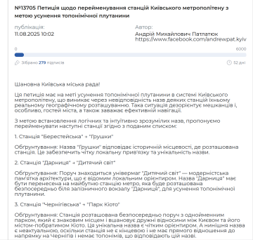 Петиція про перейменування станцій метро