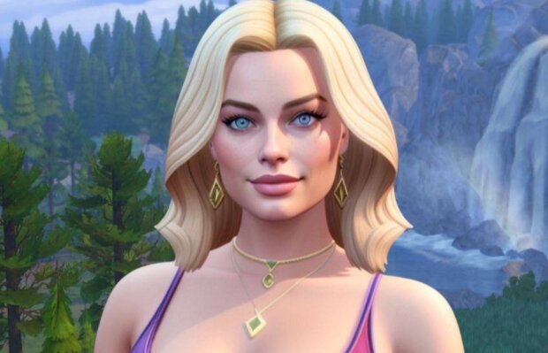 Марго Робби в игре The Sims 4, скриншот: YouTube