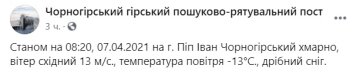 Публікація Чорногірського гірського пошуково-рятувального поста: Facebook