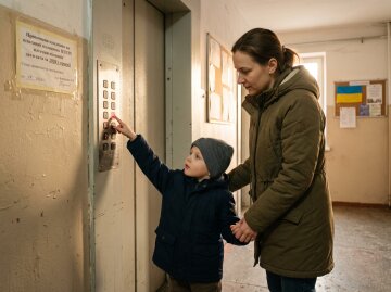 дитина натискає кнопку ліфт
