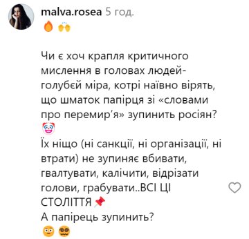 Коментар до посту Ірени / фото: скриншот Instagram